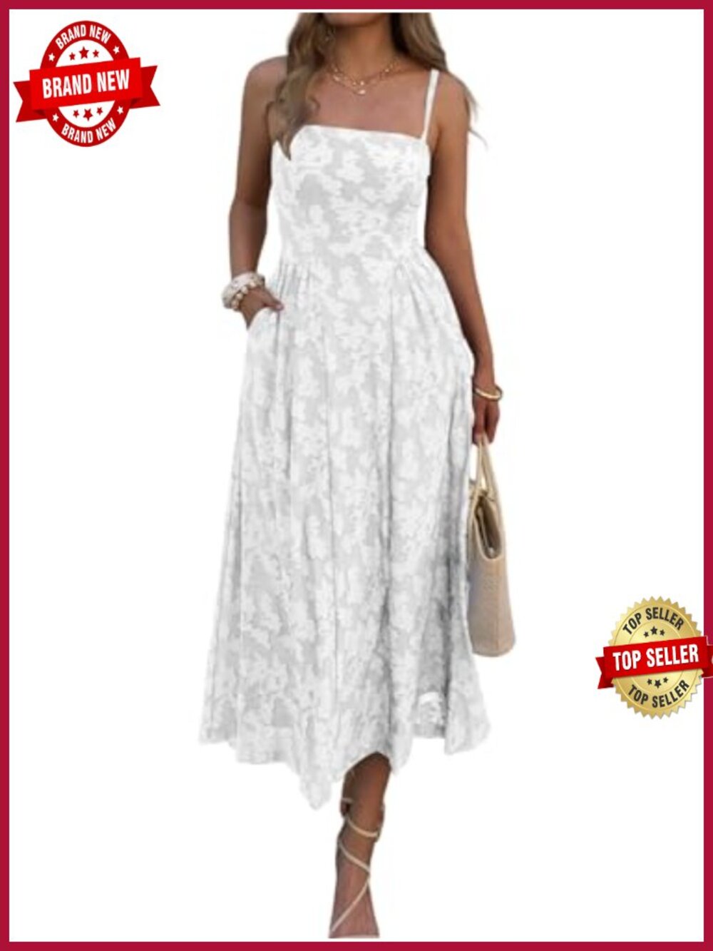 Women's Floral Maxi Dress Spaghetti Strap Square Neck Pockets Wedding Guest
